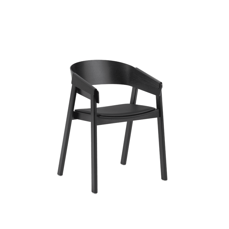 Muuto Cover Armchair Refine Leather Black Black Svart Skinn Svart Stol Spisestol