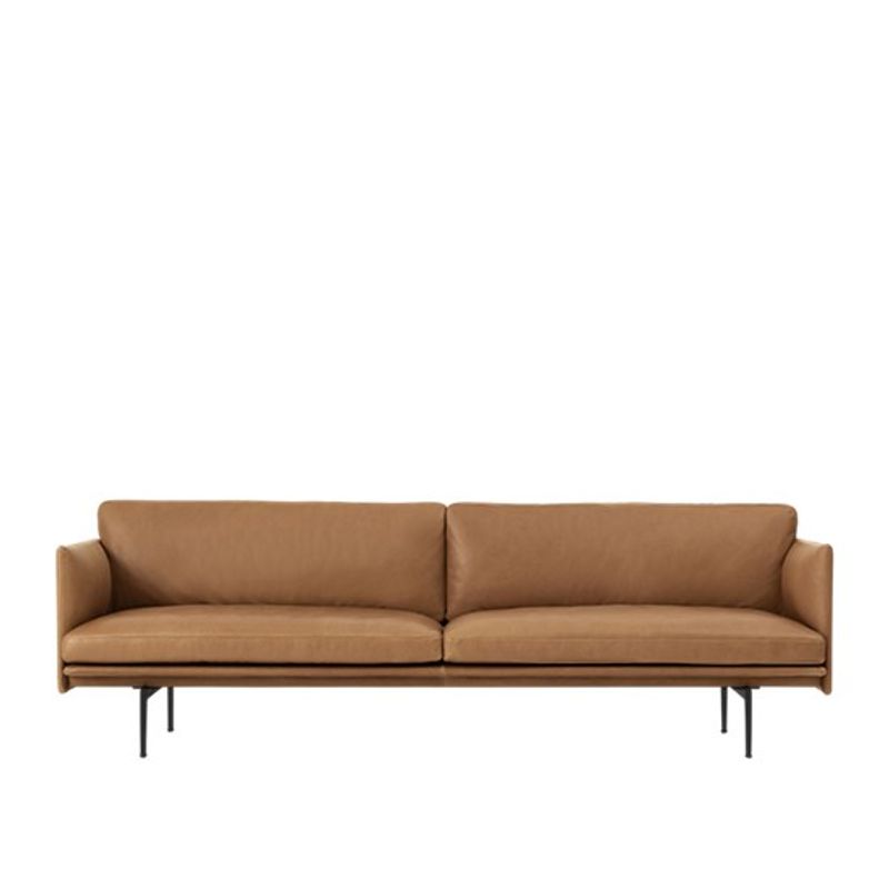 MUUTO Outline Sofa 3 seter, Refine leather cognac, Black