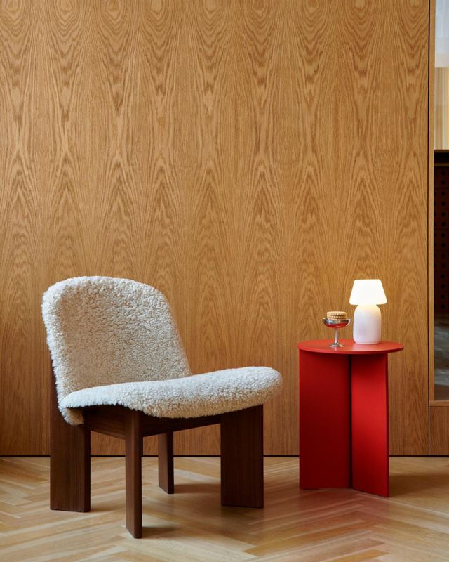 Hay Chisel 85 Lounge Chair-Water-based lacquered walnut Front upholstery Sheepskin Mohawi 21 Loungestol stol Valnøtt