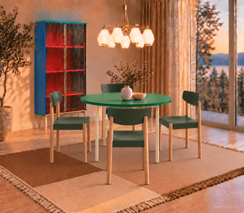 HAY Two-Colour Table Ivory powder coated steel frame Ø105 x H74 Green mint lacquered valchromat Gjennomfarget MDF Spisebord