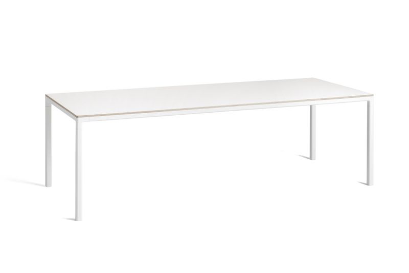 HAY T12 Table White powder coated aluminium frame L250 x W95 x H74 White laminate tabletop Water-based lacquered plywood edge Spisebord, hvit