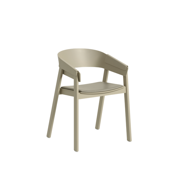 Muuto Cover Armchair Oak Stone Leather Seat, Dark Beige Stol