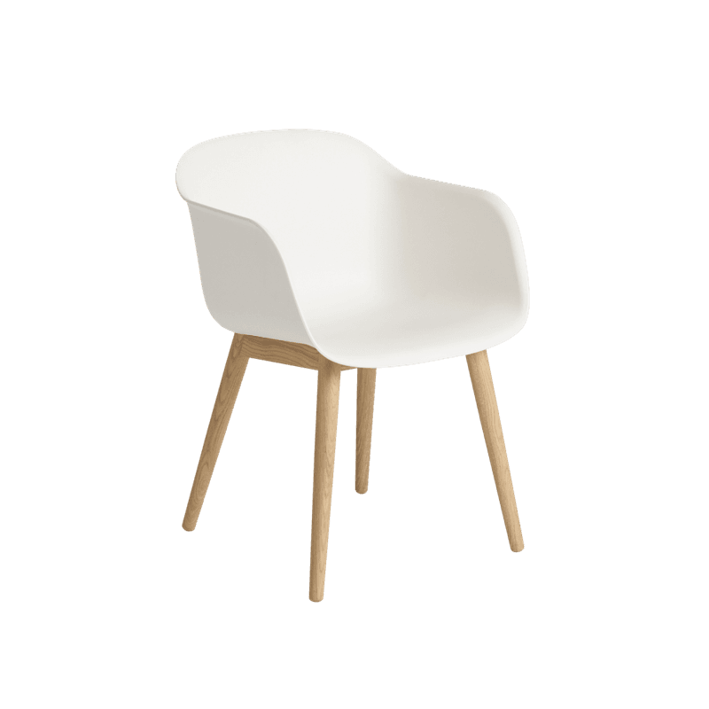 Muuto Fiber Armchair Wood Base Natural White Oak (Recycled Plastic) Hvit Spisestol med arm