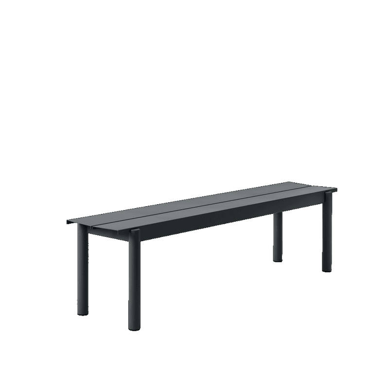Muuto Spisegruppe Linear Steel Black Table 200 cm 2 x Linear steel Bench 170, svart Hagemøbel utemøbel