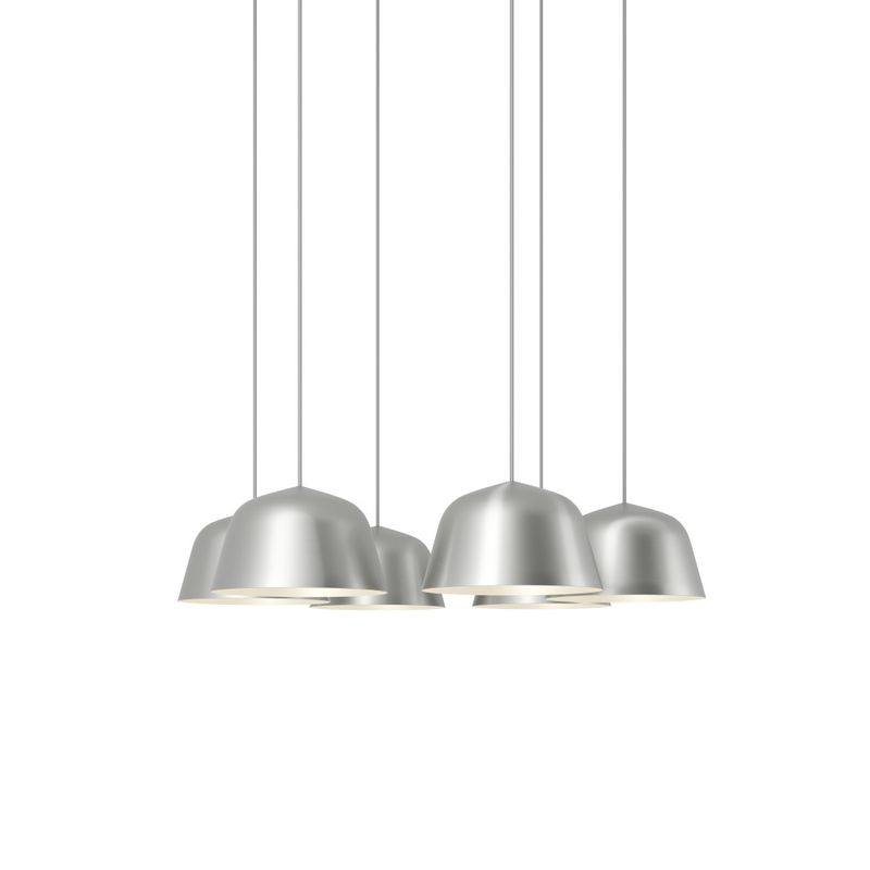 Muuto Ambit Pendant Cluster Ø25 - 6 white Brushed Aluminium Hvit børstet aluminium taklampe pendel klynge